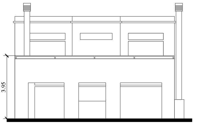 The back side elevation view of the 12x10m house building