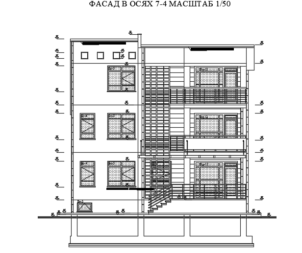 The back side elevation view of the 12x14m house building CAD model