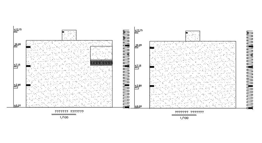 The back side elevation view of the 12x15m house plan building