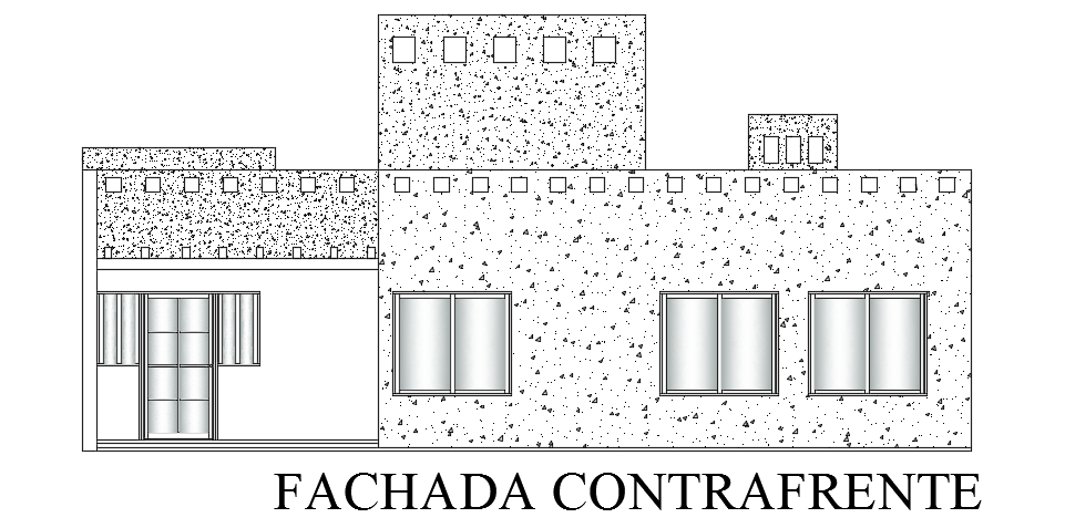 The back side elevation view of the 12x30m house building