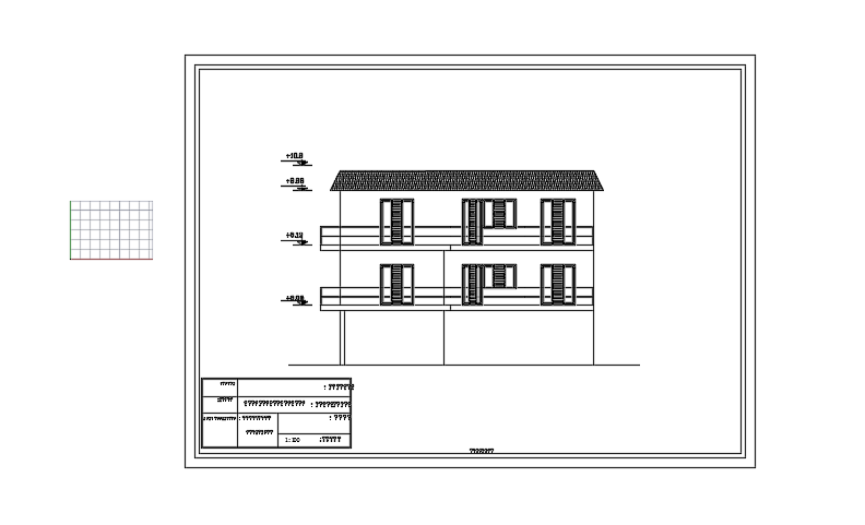 The back side elevation view of the 12x7m house building