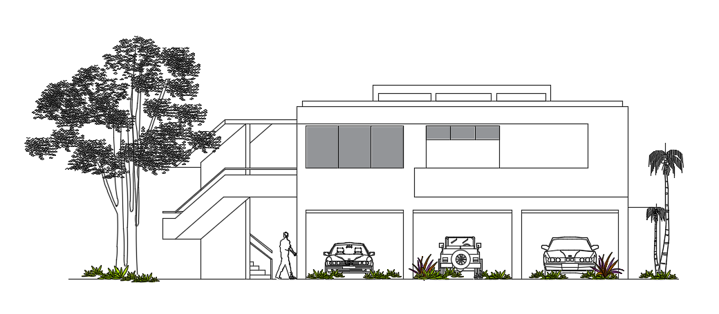 The back side elevation view of the 12x8m house building