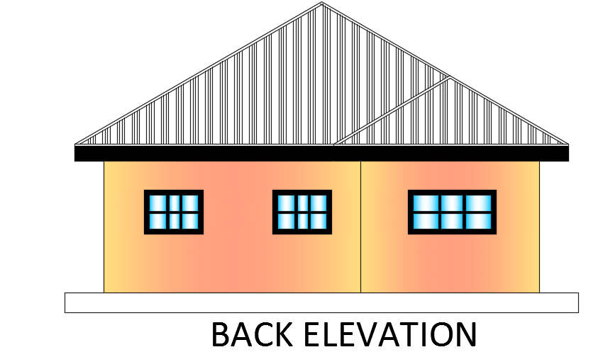 The back side elevation view of the 12x9m house building