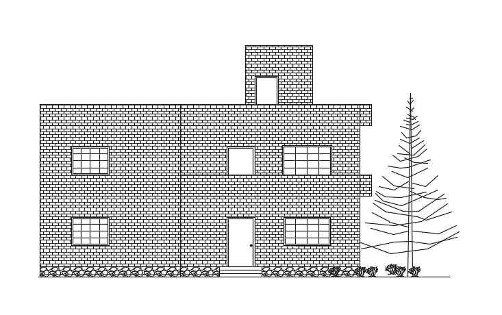 Back Side Elevation View of 13×10m 2-Story House AutoCAD Drawing