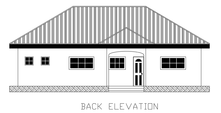 The back side elevation view of the 13x8m house building view CAD drawing