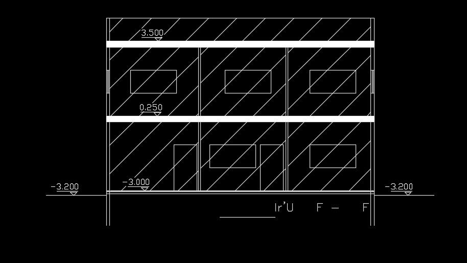 The back side elevation view of the 14x11m house building