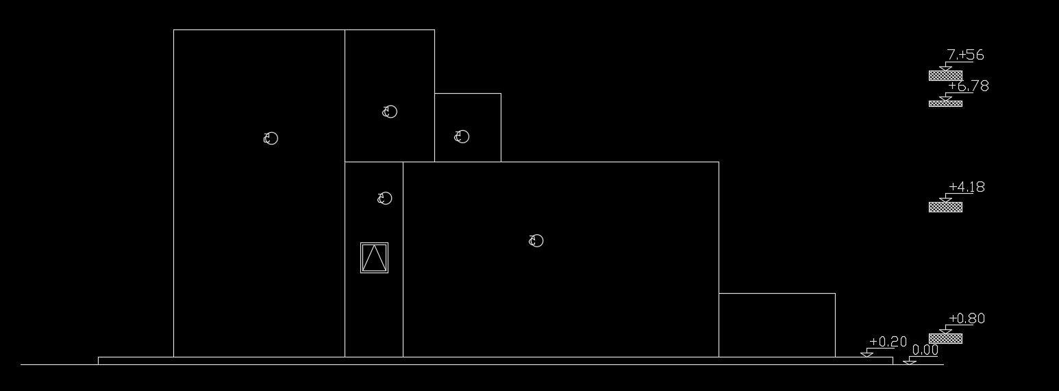 The back side elevation view of the 14x12m house building