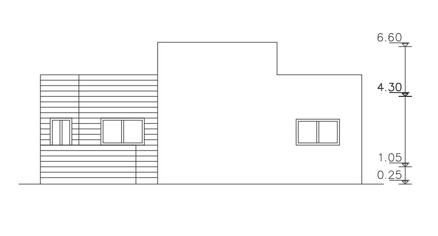 The back side elevation view of the 14x14meter house building