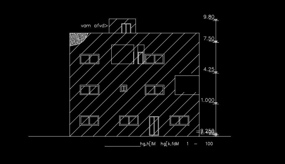 The back side elevation view of the 14x14m house building