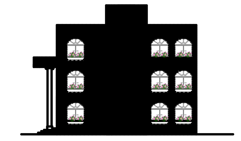 The back side elevation view of the 14x15m house building