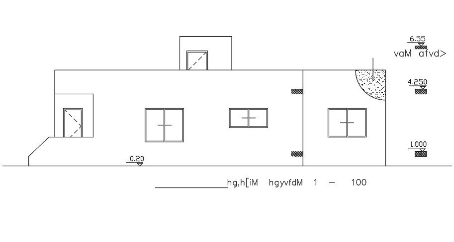 The back side elevation view of the 14x17m house building