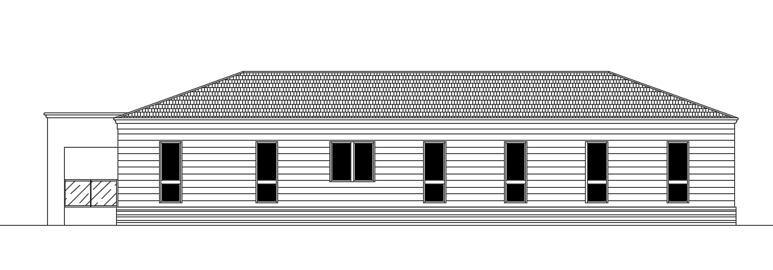 The back side elevation view of the 15X22m single story house building
