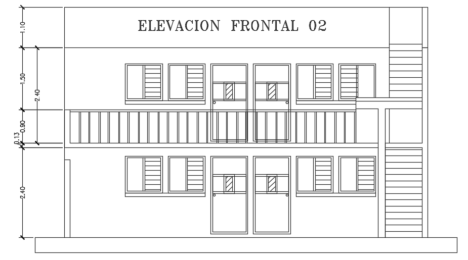 The back side elevation view of the 15x10m house building