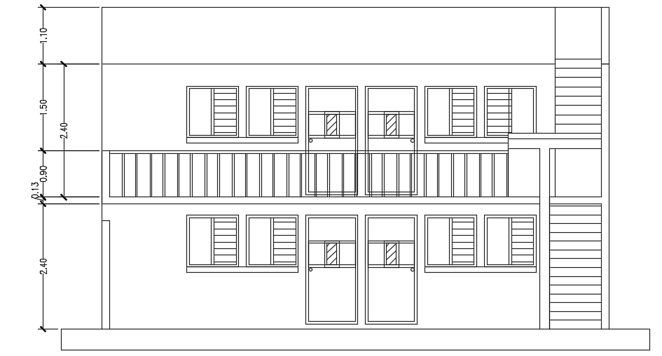 The back side elevation view of the 15x10m house building cad drawing