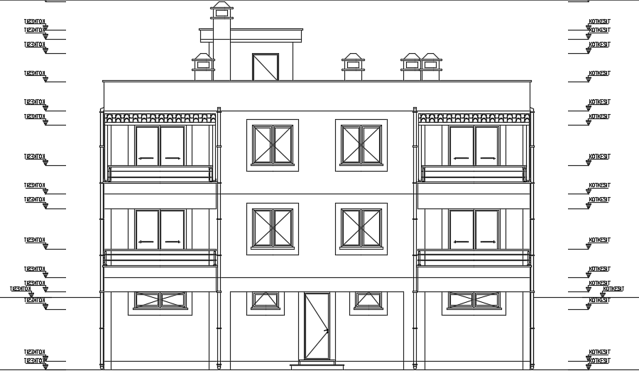 The back side elevation view of the 15x11m architecture house building