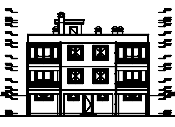 The back side elevation view of the 15x12m house building