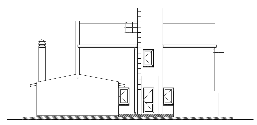 The back side elevation view of the 15x14m house building drawing