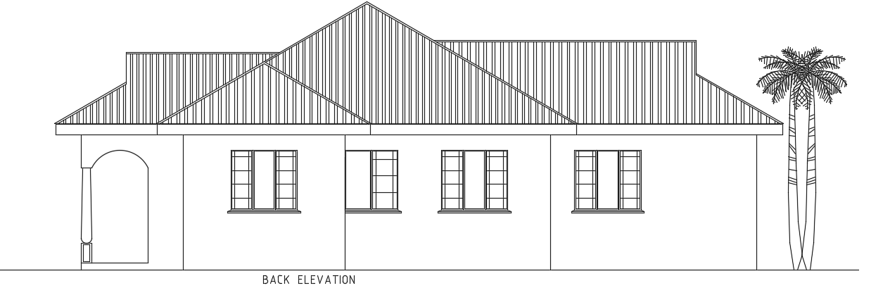 The back side elevation view of the 15x14m residential building AutoCAD drawing