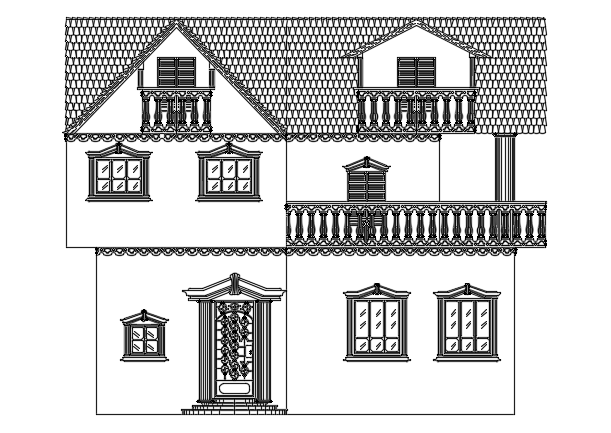 The back side elevation view of the 15x15m house building