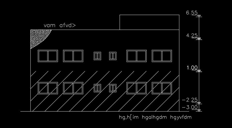 The back side elevation view of the 15x21m house building