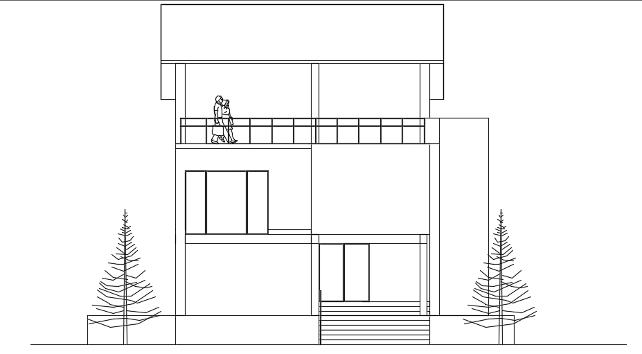 The back side elevation view of the 15x9m house building drawing