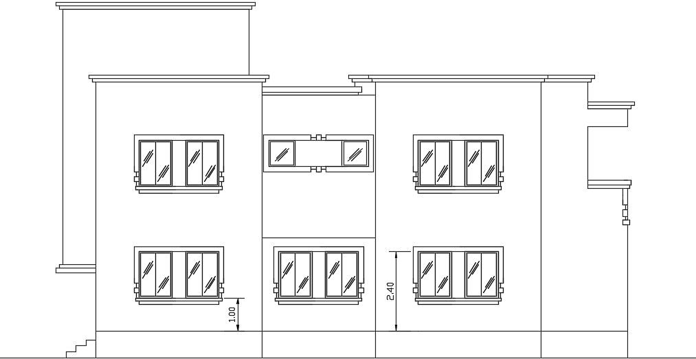 The back side elevation view of the 16x10m architecture villa building cad drawing