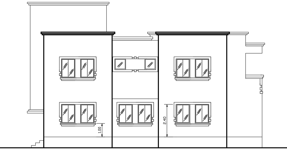 The back side elevation view of the 16x10m two story villa building