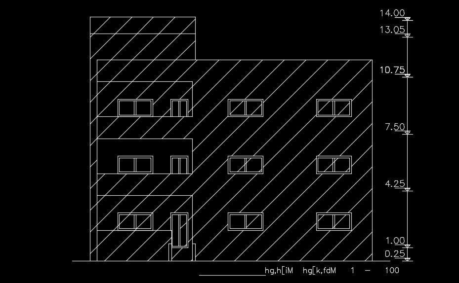 The back side elevation view of the 16x13m house building