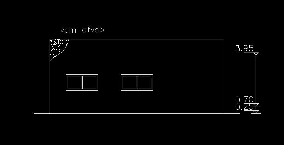 The back side elevation view of the 17x10m house building