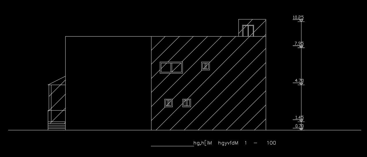 The back side elevation view of the 17x15m architecture house building