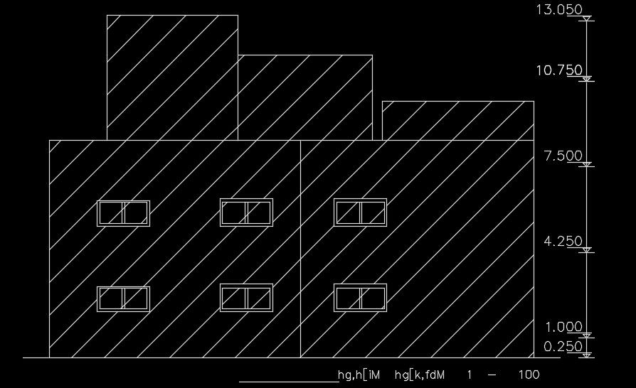 The back side elevation view of the 19x20m house building