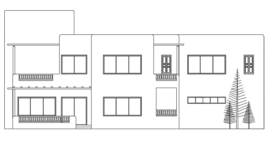 Back Elevation View of 20x12m Double-Story House AutoCAD Drawing
