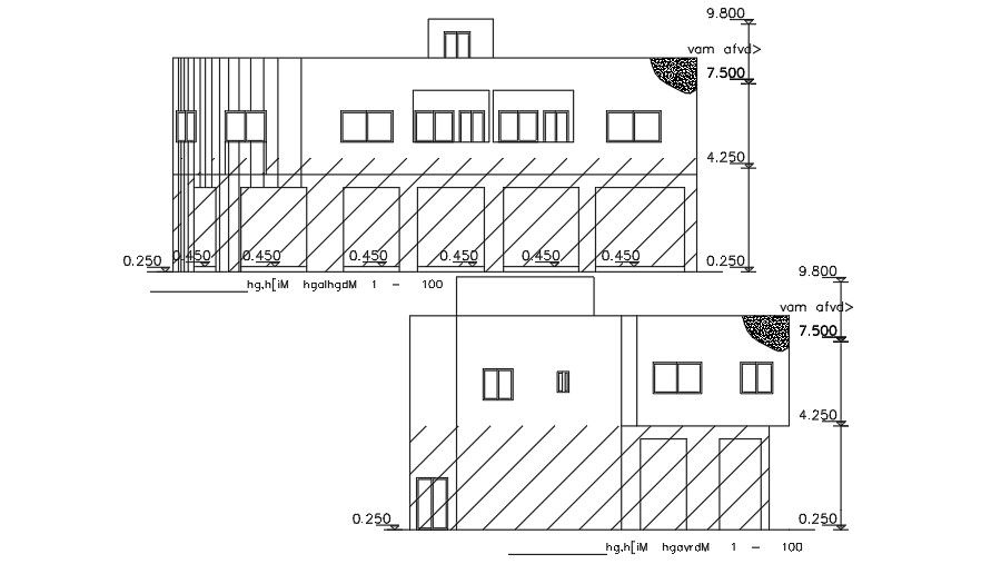 The back side elevation view of the 20x15m house building