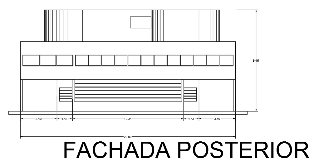 The back side elevation view of the20x20m villa building
