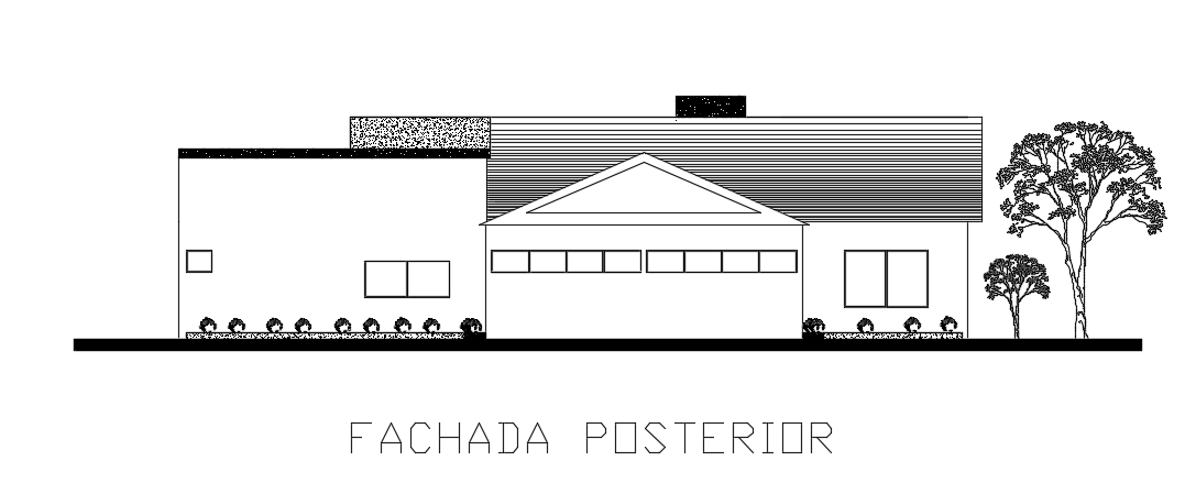 The back side elevation view of the 22x22m architecture house building