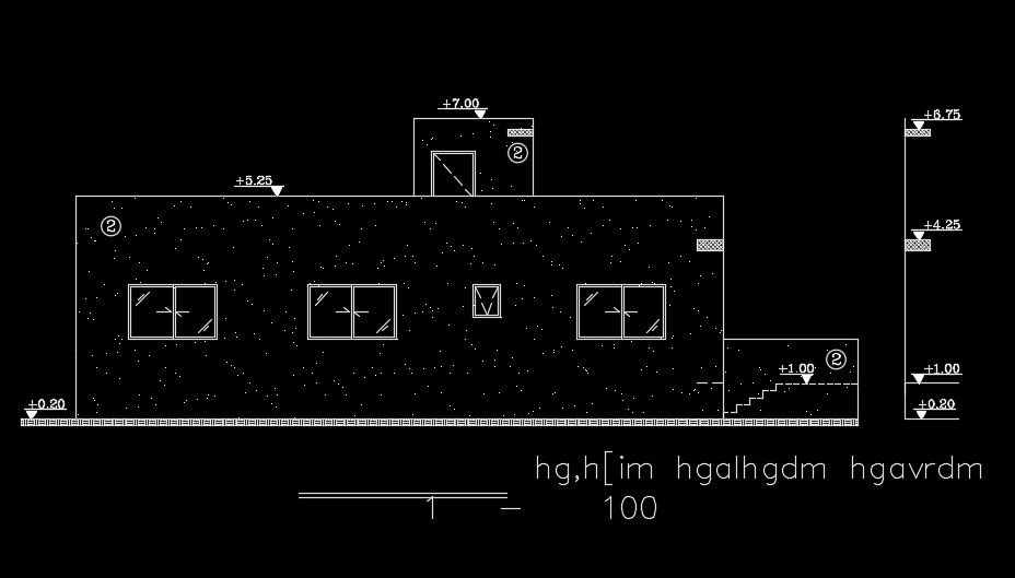 The back side elevation view of the 22x22m house building