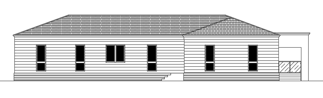 The back side elevation view of the 22x6m home building AutoCAD model