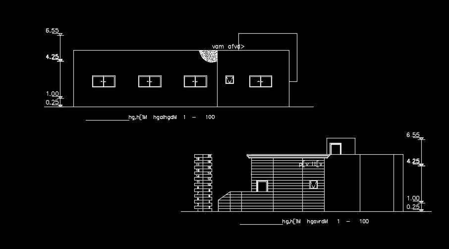 The back side elevation view of the 23x22m house building