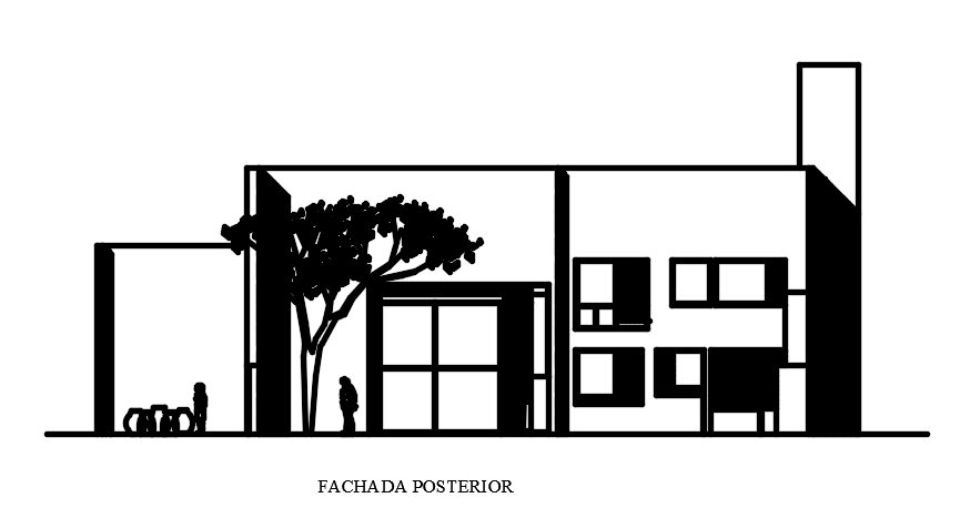 The back side elevation view of the 24x12m office cum house building