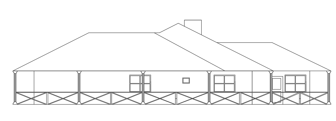 The back side elevation view of the 24x16m single story house building