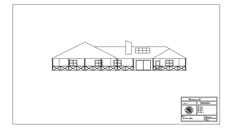 The back side elevation view of the24x17m architecture 4bhk home building