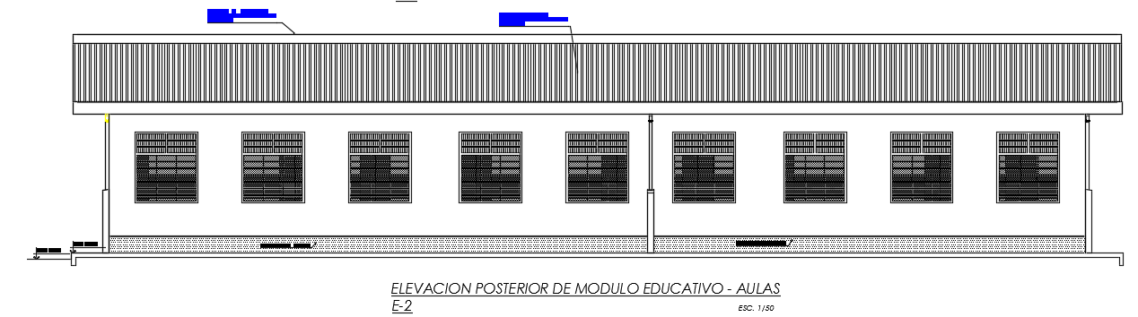 The back side elevation view of the 24x8m college building Autocad drawing