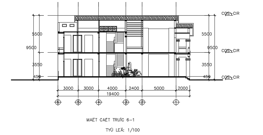 The back side elevation view of the 25x10m residential building