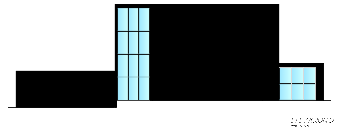 The back side elevation view of the 25x20m house building AutoCAD drawing