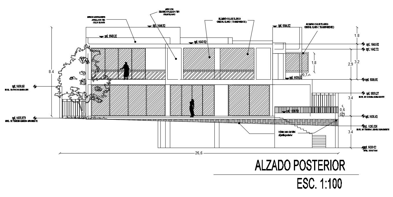 The back side elevation view of the 26x50m house building is given in this AutoCAD drawing model. Download now.