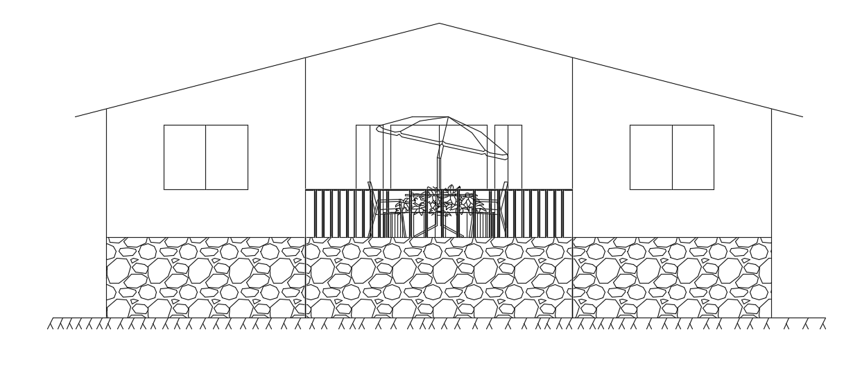The back side elevation view of the 2bhk house building