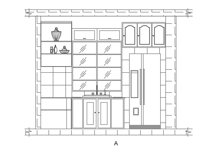 The back side elevation view of the 3380x3080mm kitchen building