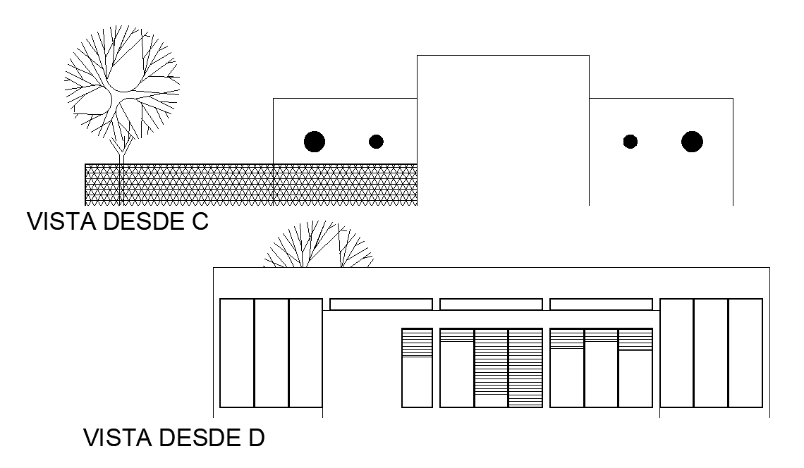 The back side elevation view of the 37’x32’ house building is given in this AutoCAD drawing. Download now.