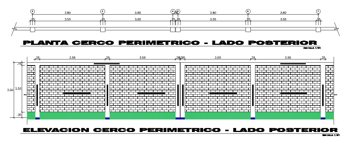 The back side elevation view of the 40x17m kid’s playschool building is given in this AutoCAD drawing model.