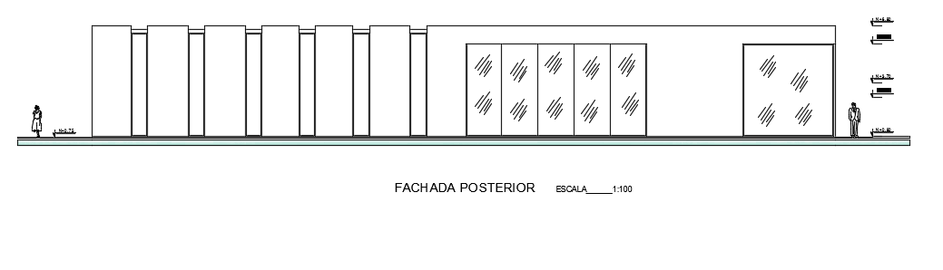 The back side elevation view of the 40x18m villa building drawing